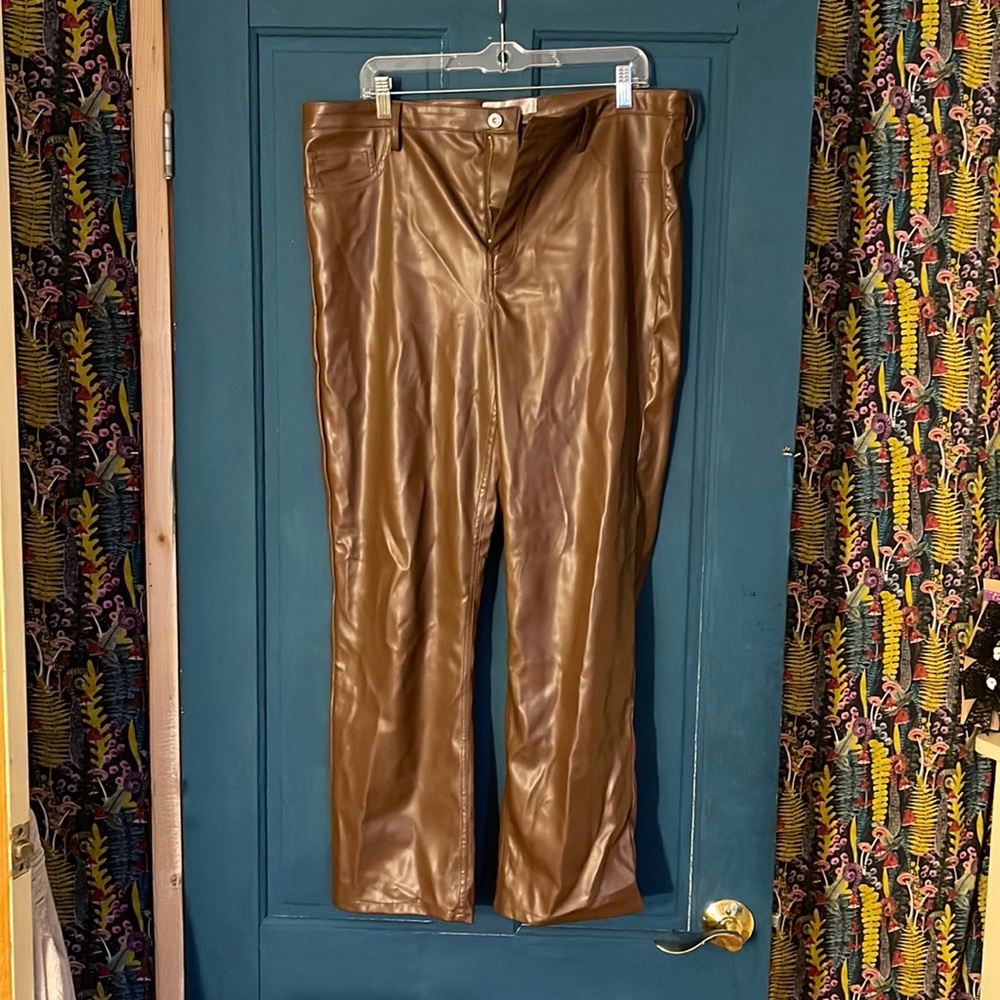 Brown faux leather pants